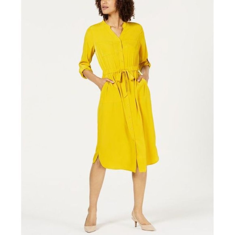 Alfani Graphic Oasis Shirtdress in Gold Sun Yellow Sz 16P NWT